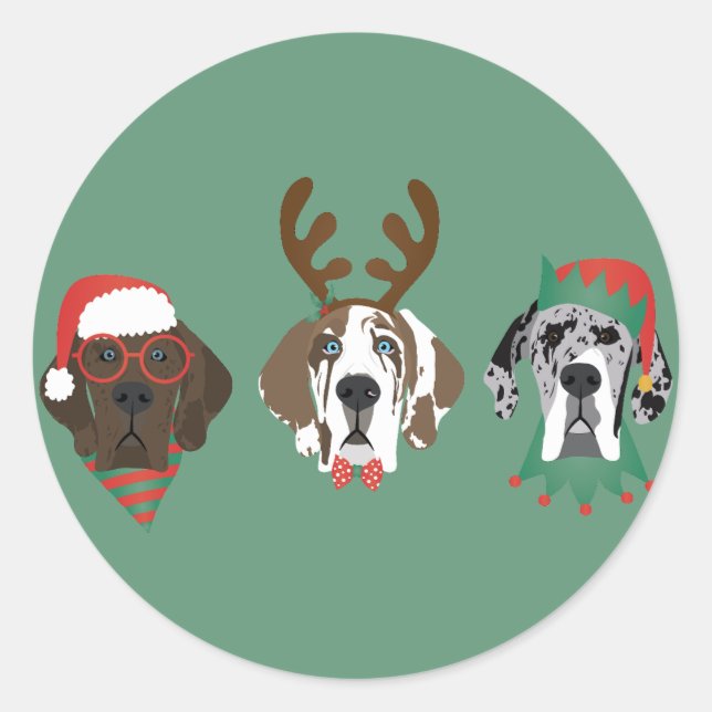 Frohe Weihnachten Große Dane Hunde Runder Aufkleber (Vorderseite)