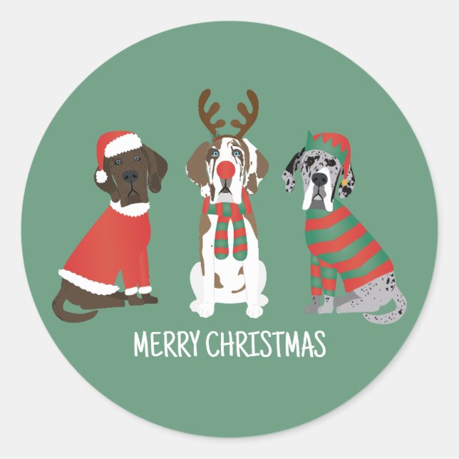 Frohe Weihnachten Große Dane Hunde Runder Aufkleber (Vorderseite)