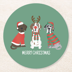 Frohe Weihnachten Große Dane Hunde Runder Pappuntersetzer