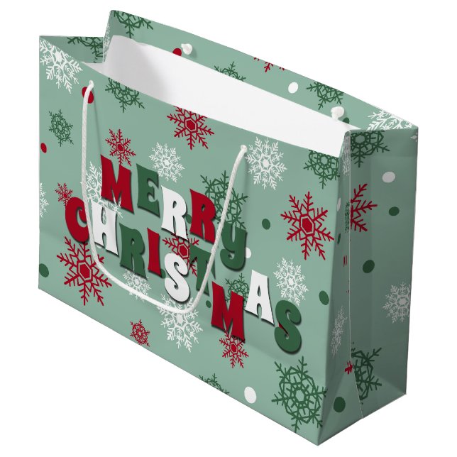 Frohe Weihnachten Große Geschenktüte (Vorderseite Schrägansicht)