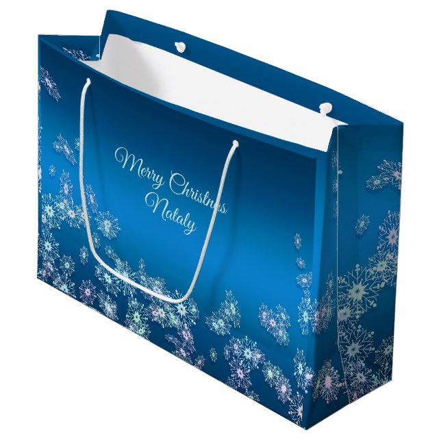 Frohe Weihnachten. Große Geschenktüte (Vorderseite Schrägansicht)