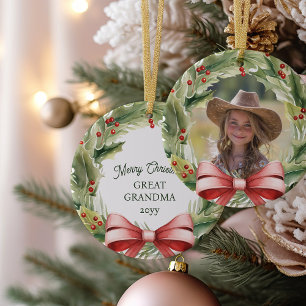 Frohe Weihnachten Große Oma Holly Wreath Foto Keramik Ornament