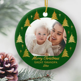 Frohe Weihnachten Große Opa Grün und Gold Foto Keramik Ornament