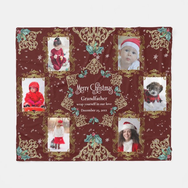 Frohe Weihnachten Großvater Familie Foto Collage Fleecedecke (Vorderseite (Horizontal))