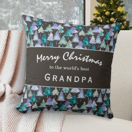 Frohe Weihnachten Großvater Wasserfarbenwald Bäume Kissen