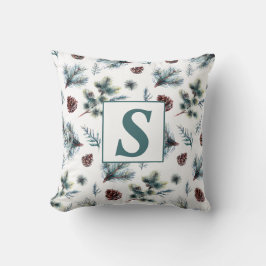 Frohe Weihnachten Grün-Braun-Weißkiefer-Monogramm Kissen