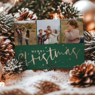 Frohe Weihnachten Grün & Faux Gold Foto Weihnachte Postkarte