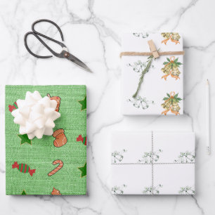 Frohe Weihnachten Grün Glocken Niedliche Candy Soc Geschenkpapier Set