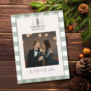 Frohe Weihnachten Grün Kariert Elegantes Foto Einf