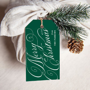 Frohe Weihnachten   Grün mit eleganter Kalligrafie Geschenkanhänger