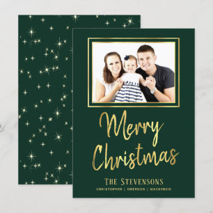 Frohe Weihnachten Grün und Gold FOTO Einladung