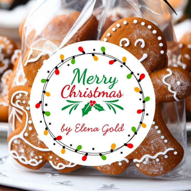 Frohe Weihnachten Grün und Rot Runder Aufkleber (Von Creator hochgeladen)