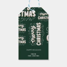 Frohe Weihnachten | Grün und Weiß anpassbar Geschenkanhänger