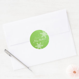 Frohe Weihnachten Grün Weiß Schneeflocke Minimalis Runder Aufkleber