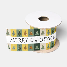Frohe Weihnachten Grüne Bäume Personalisierter Nam Satinband