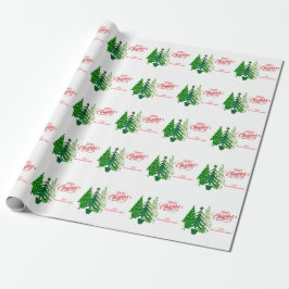 Frohe Weihnachten, grüne Bäume Umhüllungspapier Geschenkpapier