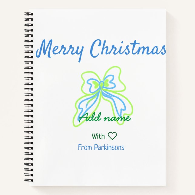 Frohe Weihnachten grüne blaue Bogen fügen Familien Notizbuch (Vorderseite)