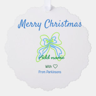 Frohe Weihnachten grüne blaue Bogen fügen Familien Ornament Karte