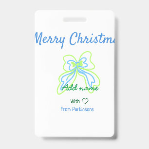 Frohe Weihnachten grüne blaue Schleife Familiennam Ausweis
