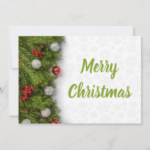 Frohe Weihnachten Grüne Branchen und Ornamente Karte