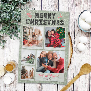 Frohe Weihnachten Grüne Doodles 5 Foto Familienges Geschirrtuch