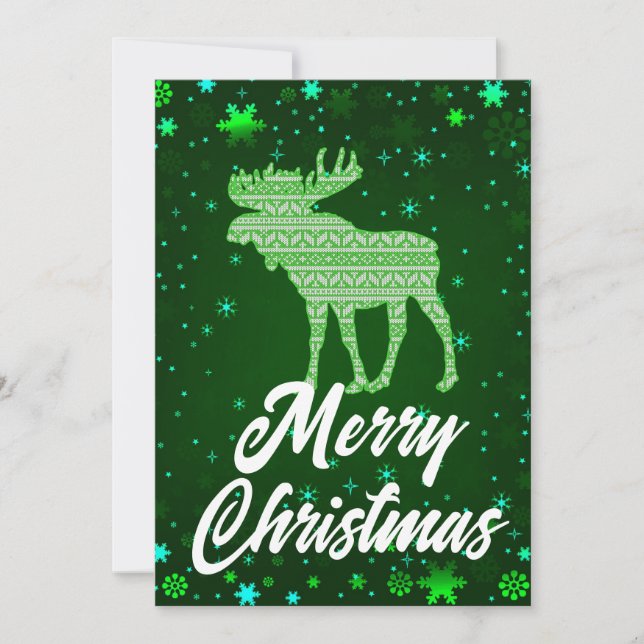 Frohe Weihnachten Grüne Elche Schneeflocken (Vorderseite)