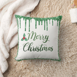 Frohe Weihnachten - Grüne Glitzer Kirsche Kissen