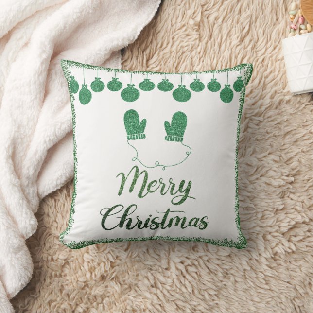 Frohe Weihnachten - grüne Glitzer Kissen (Decke)