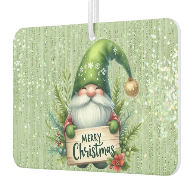 Frohe Weihnachten Grüne Gnome Glittery Autolufterfrischer (Links)