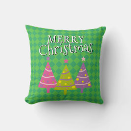 Frohe Weihnachten Grüne Rosa Bäume Kissen