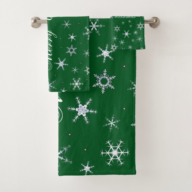 Frohe Weihnachten Grüne Schneeflocken Badhandtuch Set (Insitu)
