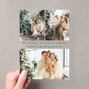frohe weihnachten grüne schrift 3 fotos urlaub acryleinladungen
