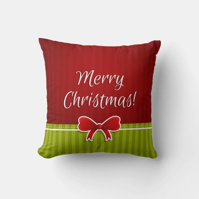 Frohe Weihnachten Grüne Streifen Muster und Bow Kissen (Vorderseite)