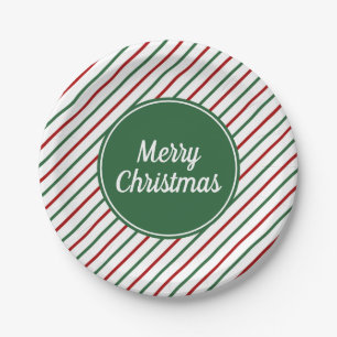 Frohe Weihnachten Grüne Streifen Pappteller