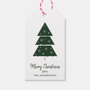Frohe Weihnachten Grüne Weihnachtsbaum Schneefloc Geschenkanhänger