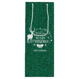 Frohe Weihnachten Grünen Glitzer Monogram Geschenktüte Für Weinflaschen