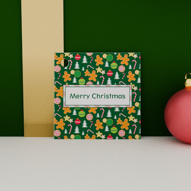 Frohe Weihnachten Grünen Urlaub Thema Design Geschenkanhänger (Von Creator hochgeladen)