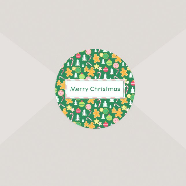 Frohe Weihnachten Grünen Urlaub Thema Design Runder Aufkleber (Von Creator hochgeladen)