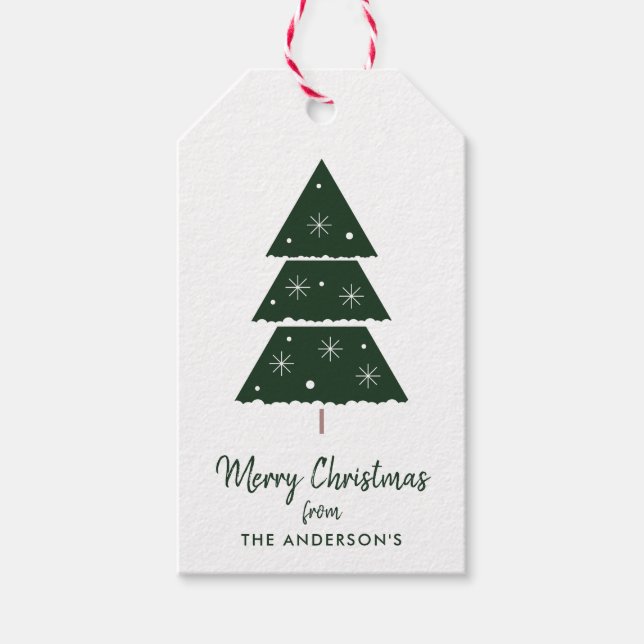 Frohe Weihnachten Grünen Weihnachtsbaum Schneefloc Geschenkanhänger (Vorderseite)