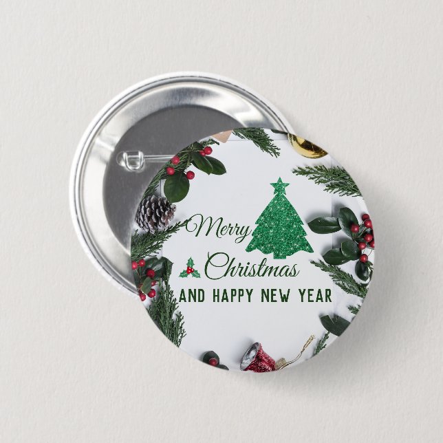 Frohe Weihnachten - grüner Glitzer Button (Vorne & Hinten)