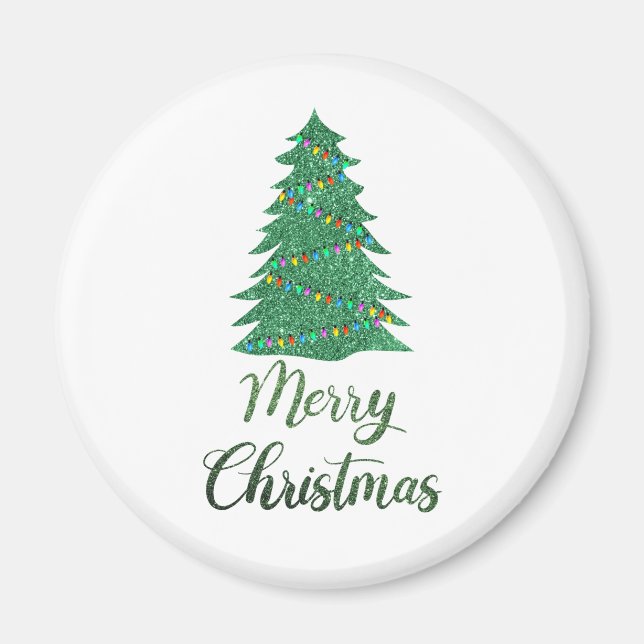 Frohe Weihnachten - grüner Glitzer Magnet (Vorne)