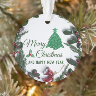 Frohe Weihnachten - grüner Glitzer Ornament