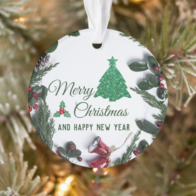 Frohe Weihnachten - grüner Glitzer Ornament (Baum)