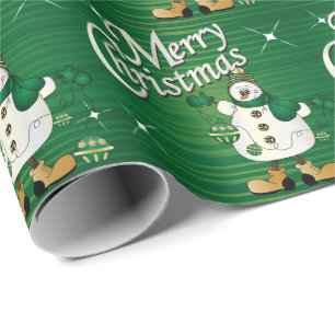 Frohe Weihnachten Grüner Snowman Geschenkpapier
