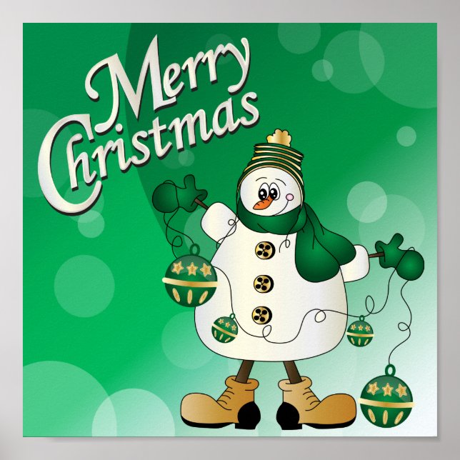 Frohe Weihnachten Grüner Snowman Poster (Vorne)