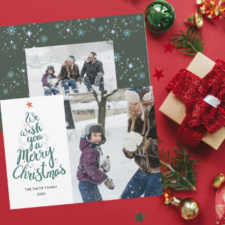 Frohe Weihnachten grünes Familienfoto