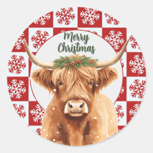 Frohe Weihnachten Grünzeug Highland Miniaturkuh Runder Aufkleber