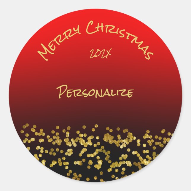 Frohe Weihnachten Gruß Red Gold Glitzer Urlaub Runder Aufkleber (Vorderseite)