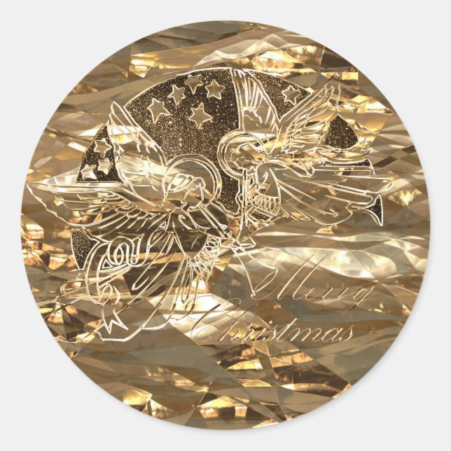 Frohe Weihnachten Grüße Golden Angels Elegante Runder Aufkleber (Vorderseite)