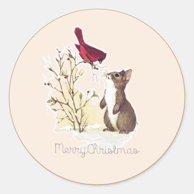 Frohe Weihnachten Hallo Bunny Runder Aufkleber (Vorderseite)